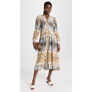 Atelier 17.56 Octtavia Dress L NWT Silk Twill Midi Blue Print